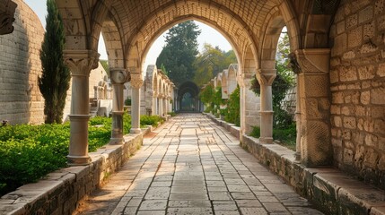 Tranquil Pathway Through an Enchanted Historic Courtyard