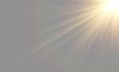 A radiant sunbeam streaming across a transparent background, creating soft rays of light. This uplifting image adds brightness and warmth, perfect for enhancing creative projects.