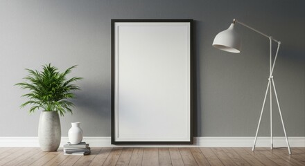 Empty frame mockup in modern living room.