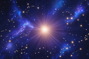 Radiant Indigo Galactic Background with Cosmic Glow and Starry Constellations