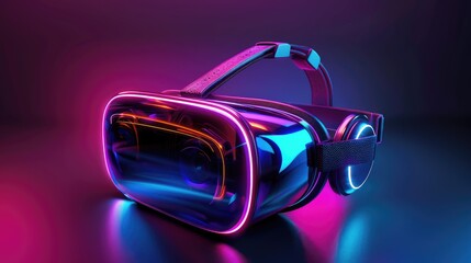 Futuristic VR Headset with Neon Lights on Dark Background