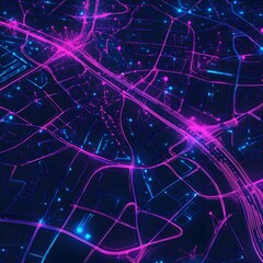 Fototapeta premium Abstract Cityscape Neon Lights Network Digital Art