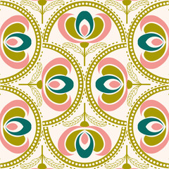 Retro floral pattern with repeating flower motifs. Ideal for textiles, wallpaper, packaging, and digital designs.	