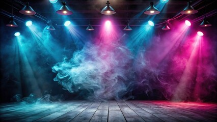 Dark Room Product Photography, Neon Light Smoke, Low Light, Spotlight, Empty Scene Background