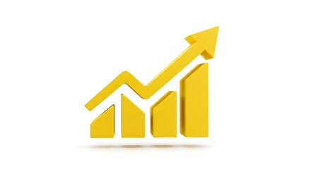 Yellow 3D Growth Chart Arrow Upward Trending Success Business Finance data goal icon graph clean    