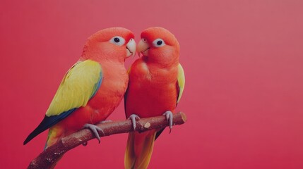Obraz premium Lovebirds on a Branch: A Romantic Parrot Portrait