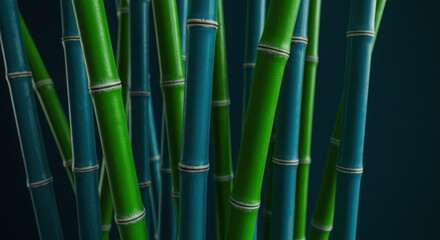 Fototapeta premium Close-up of vibrant green and teal bamboo stalks.