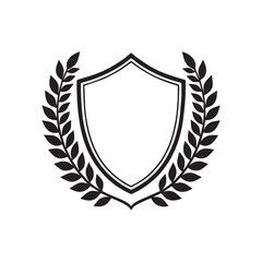 Shield and Laurel Wreath Vector Illustration Isolated on White Background for Emblem Designs