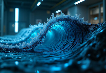 Blue Water Drop on Abstract Rippled Surface