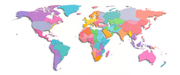 Obraz premium Colorful world map with various countries outlined