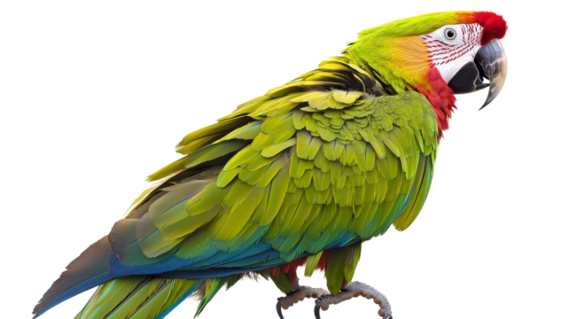 Colorful macaw perched gracefully, showcasing vibrant plumage in bright light