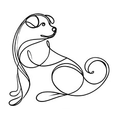 Obraz premium Minimalist line art illustration of a sitting dog in elegant continuous lines