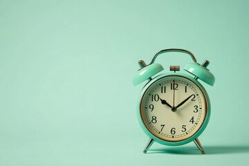 Retro mint green alarm clock on a mint green background