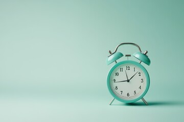 Mint green alarm clock on a mint background