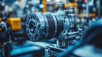 Fototapeta premium Industrial Manufacturing Precision Machine Part Assembly in Factory
