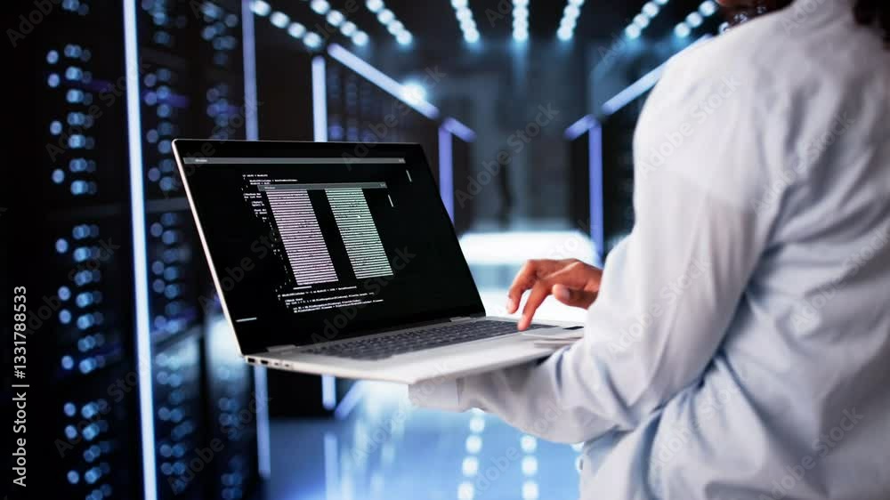 Leinwandbilder Cloud Computer Engineer Coding In Server Room In Data Center