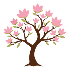 Vector tree with pink flowers and hearts in a floral design