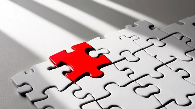 Red puzzle piece fitting into white puzzle symbolizing customized solutions