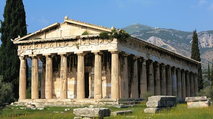 Fototapeta premium Majestic Ancient Greek Temple Amidst Scenic Landscape