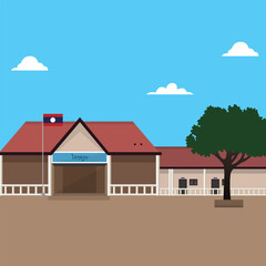 Traditional School Building in Laos – Vector Illustration