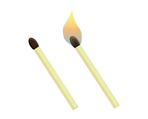 vector design of two matchsticks, one of which is lit by fire while the other is not.