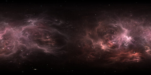 Obraz premium 360 degree space nebula. Giant interstellar cloud with stars, equirectangular projection, environment map. Spherical panorama. 3d illustration