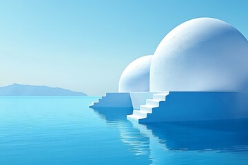 White structures and the sea merge in a tranquil seascape image