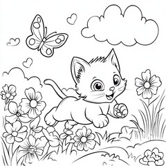 Obraz premium Playful Kitten's Garden Adventure Coloring
