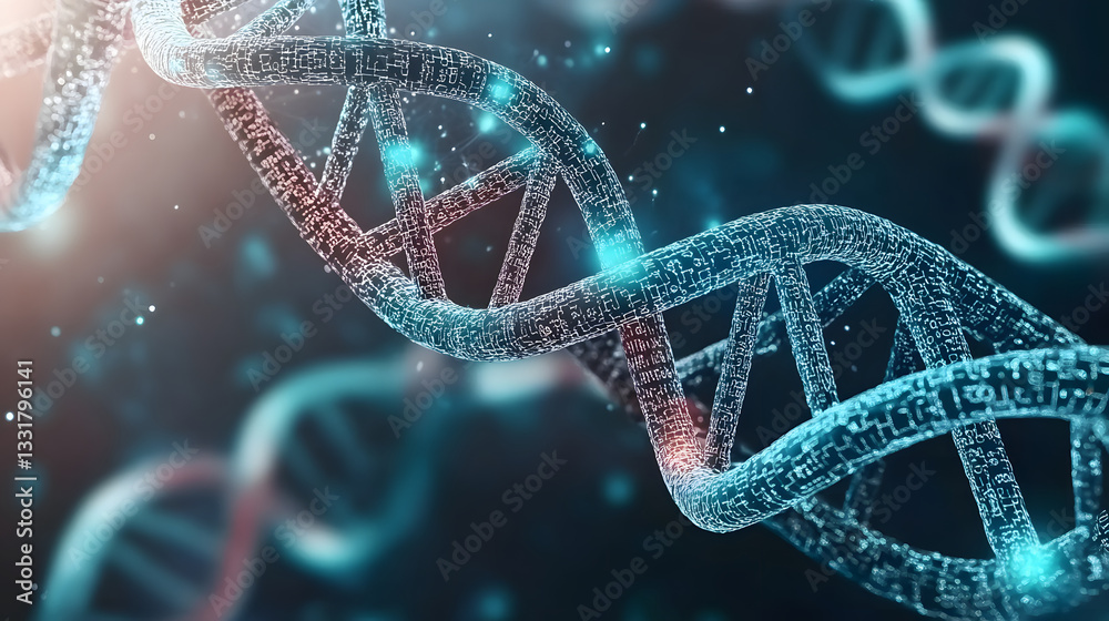 Poster Dynamic action of dna double helix in digital art science concept abstract environment