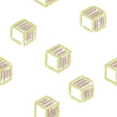 Seamless abstract geometric pattern with squares, cubes. Green, brown, white colors. Illustration. Chaotic texture. Design for textile fabrics, wrapping paper, background, wallpaper, cover.