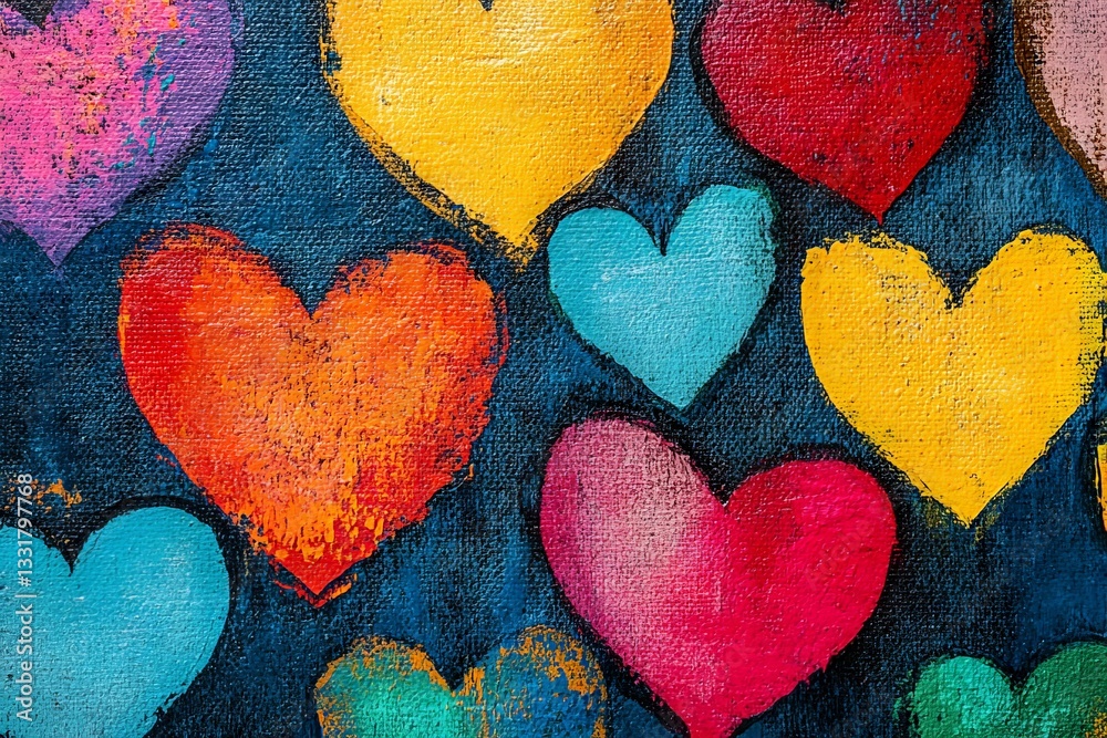 Aufkleber Colorful heart patterns create a vibrant and cheerful display in an artistic design on a dark background