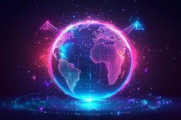 Fototapeta premium Vibrant digital world design showcasing global connectivity and technology in a cosmic environment