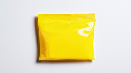 Bright yellow package stands out against minimalistic background