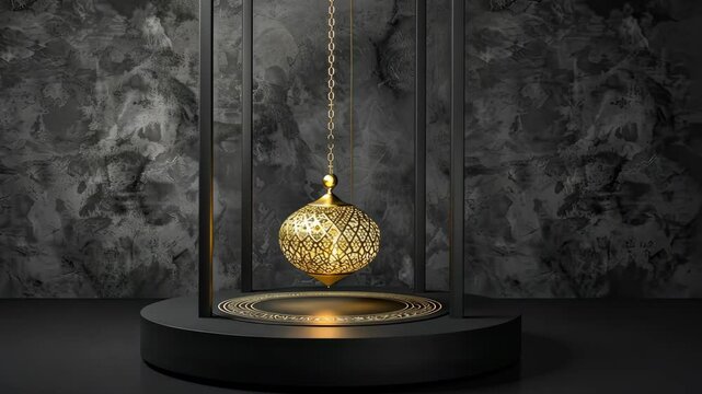 A stunning golden pendulum swings smoothly within a modern display, showcasing intricate designs against a dark backdrop