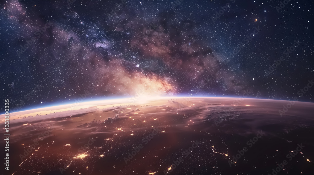 Wall mural landscape with the milky way galaxy. earth view from space with the milky way galaxy.
