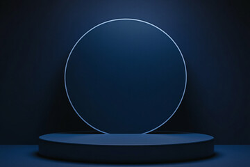 Abstract dark blue circular product display platform background 3d scene color clean shape style