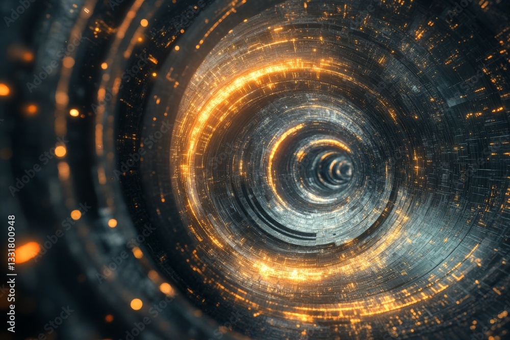 Poster Swirling energy patterns create a mesmerizing tunnel of light and technology