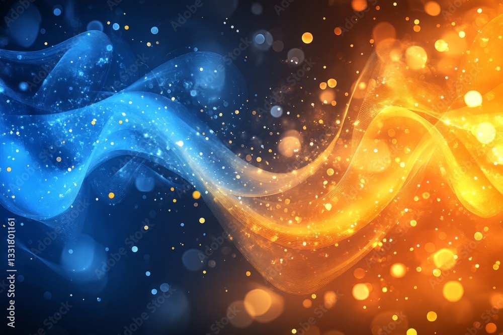 Poster Colorful abstract waves with contrasting blue and orange hues creating dynamic visual energy in a vibrant backdrop
