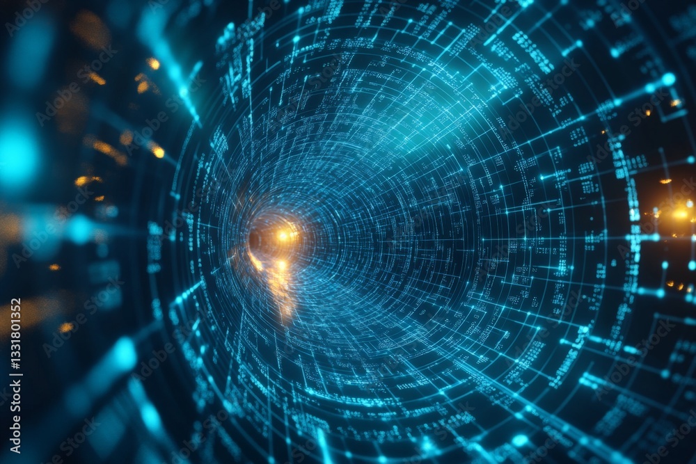 Leinwandbilder Digital tunnel with glowing patterns and bright lights creating a futuristic atmosphere