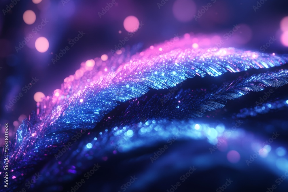 Aufkleber Colorful glowing feathers create a mesmerizing display of light and texture in a dark environment