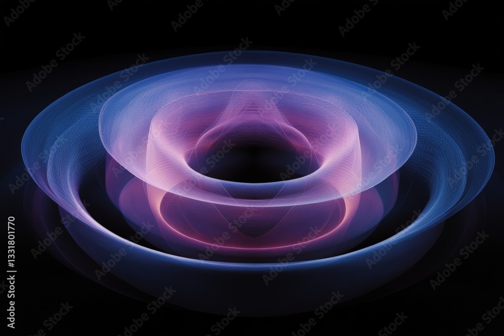 Poster Abstract design showcasing layered, colorful shapes on a dark background creating a sense of depth and movement