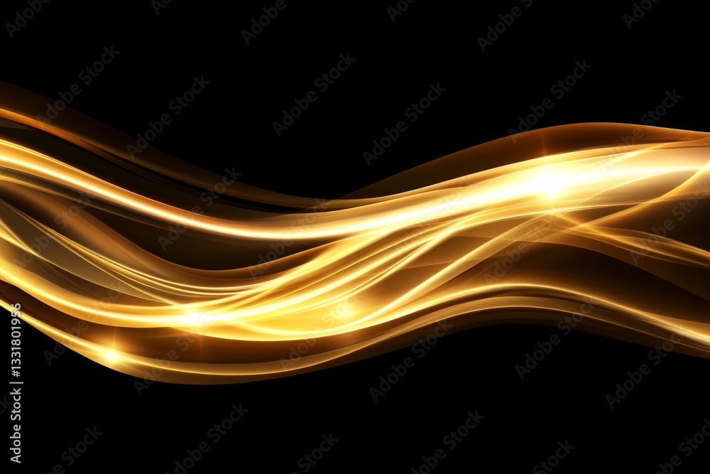 Poster Flowing golden waves create a mesmerizing visual effect against a black background