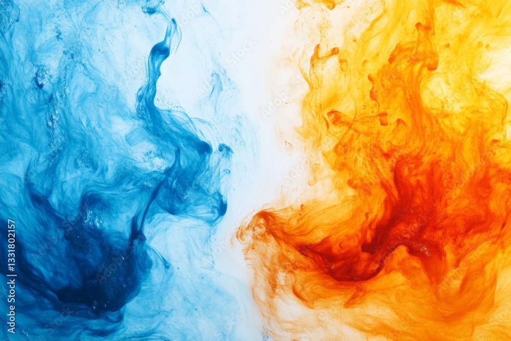 Aufkleber vivid swirls of blue and orange liquids creating a dynamic contrast in abstract art