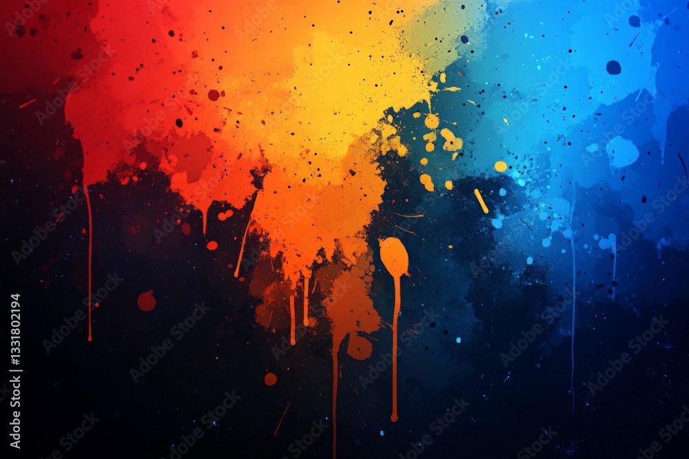Poster Vibrant paint splashes fill the canvas with bold colors and dynamic patterns creating a vivid artistic expression