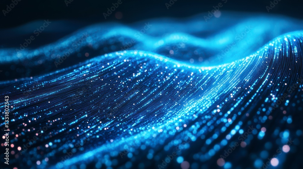 Poster digital waves of innovation: abstract depiction of a flowing digital wave with a textured, luminesce