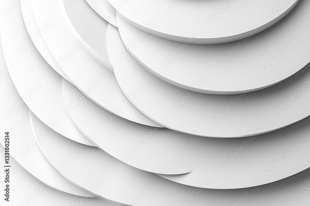 Fototapete Layers of white circular patterns create an abstract design on a smooth surface, illustrating depth and texture