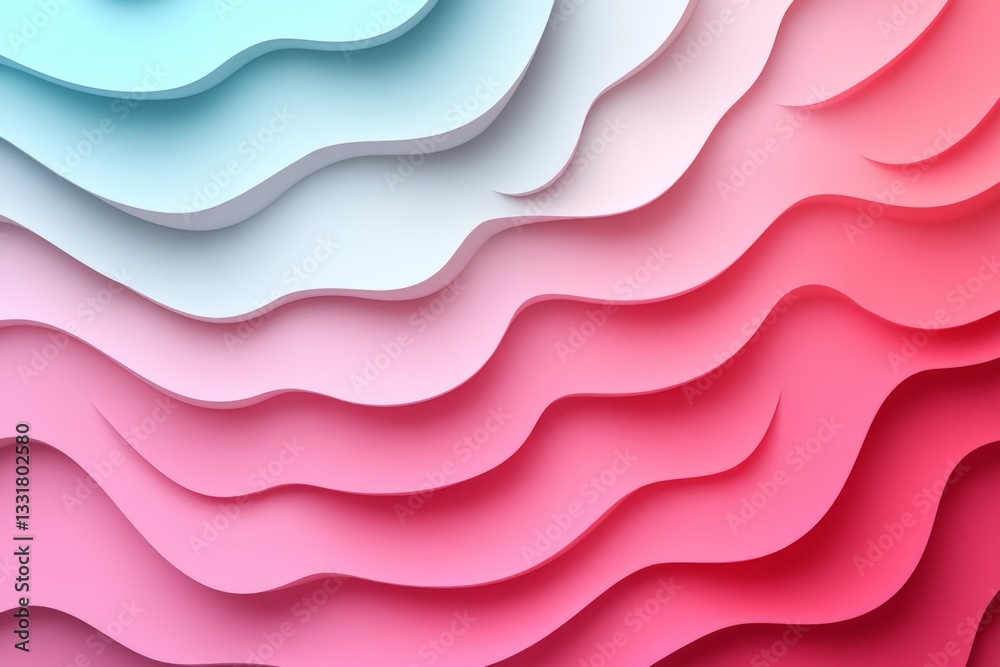 Poster Colorful layered waves create an abstract background with a smooth gradient from blue to pink in this design composition