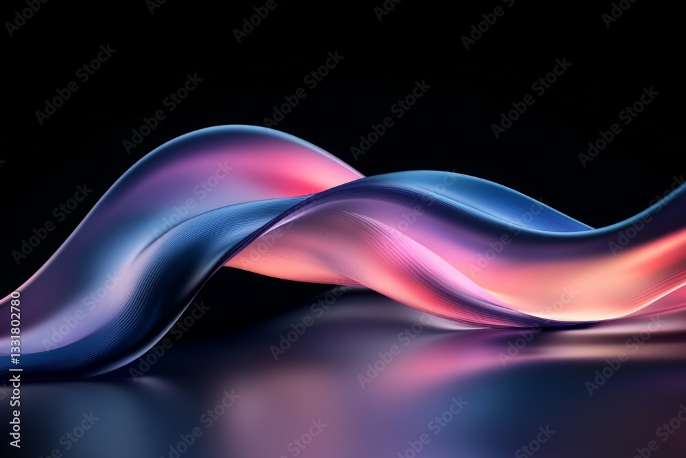 Poster Colorful fluid waves create an abstract design with soft lighting and smooth curves in a dark setting