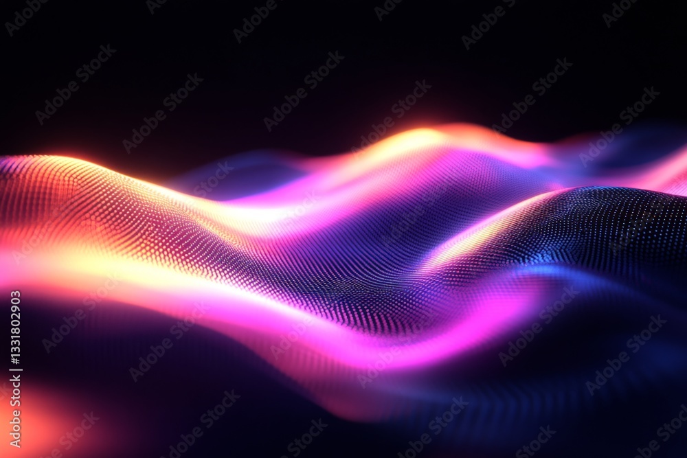 Poster Colorful waves of light create a mesmerizing visual effect in a dark space during an artistic display