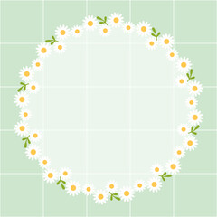 小花のかわいいフレーム背景イラスト　グリーン